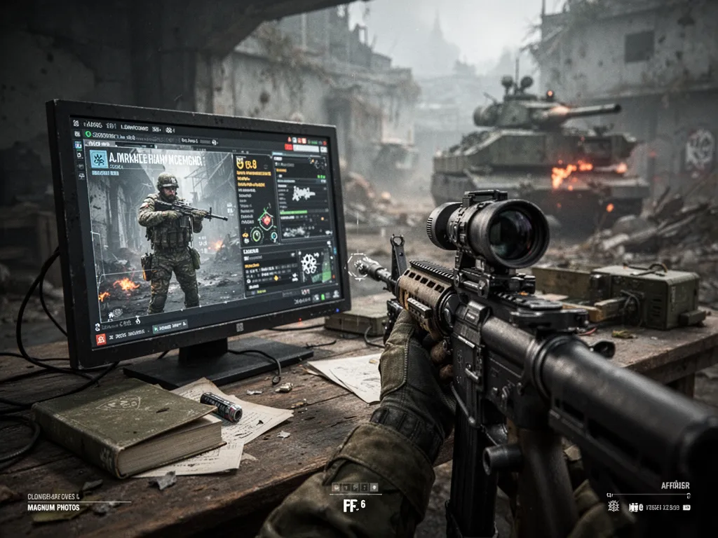 HUD de jeu montrant un compteur d'images par seconde en overlay, arrière-plan urbain flou