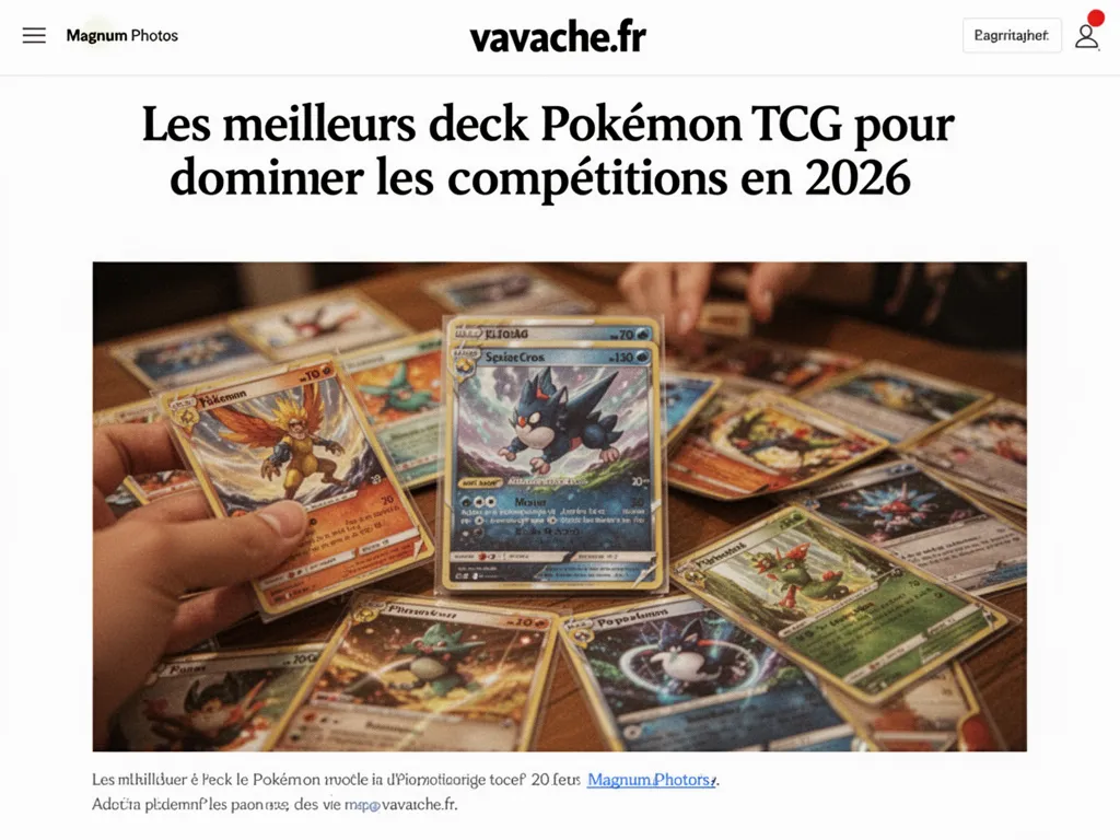 Un ensemble de cartes Pokémon TCG stratégiquement posées sur une table de jeu.