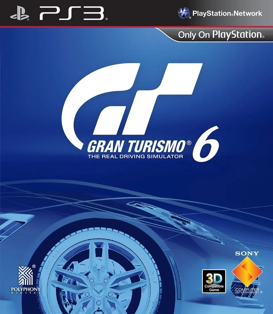 Une Nissan GT-R sur le circuit de Bathurst dans Gran Turismo 6, avec l'interface PS3 minimaliste.